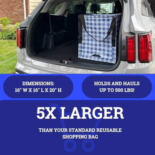 DURASACK Heavy Duty Storage Tote Bag 22-Gallon, Gingham Blue | Moving Bag Utility Tote for Laundry, Moving & Home Storage, Reusable Self-Standing Design, Holds up to 500 Pounds - color: Gingham Blue, size: Single