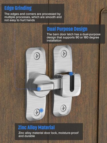 90/180 Degree Flip Barn Door Lock, Sliding Door Latch, Silver-4PC | Protect Privacy - Security Lock, Small Gate Latches Hardware for Barn, Garden, Bathroom, Cabinet, Window - color: Silver-4PCS