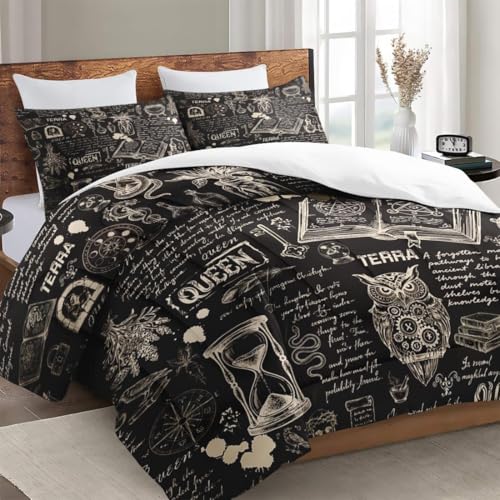 WeCozy Twin Comforter Set, 2 Pieces Gothic Goth Bedding, All Season | Bat Chemistry Science Dark Academia Medieval Soft Comforter with 1 Pillowcase for Kids and Adults Room Bedroom Bed Decor - color: Multi 3, size: Twin