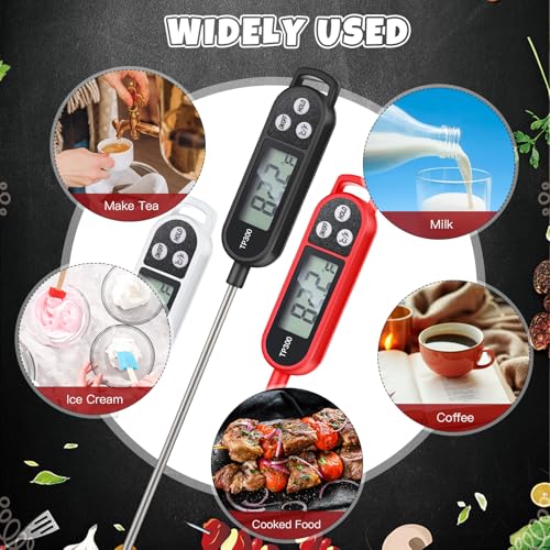 6 Pcs Instant Read Meat Thermometer Long Probe,Black, White, Red | Probe Waterproof Digital Thermometer, For Cooking BBQ Water Milk Liquids, Quick Accurate Food Temperature - color: Black, White, Red