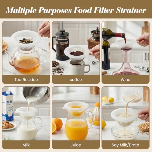 WMKGG 4PCS Food Filter Strainer, 5 Inch Nylon Plastic Strainer | Reusable,for Oils, Juice, Kefir,Wine, Coffee, Milk, Tea, Powder,Nut Milk,Honey(200+100 Mesh) - size: Strainer
