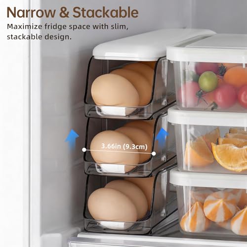 PAVSTINE 3-Tier Auto Rolling Egg Holder with Lid for Fridge, Clear | Stackable Egg Dispenser, Large Capacity Holds Up To 21 Eggs, Refrigerator ＆ Kitchen Countertop Storage - size: 3-Tier with Lid