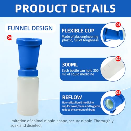 3 Pack Teat Dip Cup, Non Reflow Nipple Cleaning Disinfection, Dip Cup for Cow Sheep Goat, Non-Return Teat Dipper - 300 ml (Blue) - color: Blue