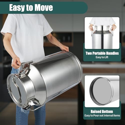 60L/15.85Gal Milk Can, Stainless Steel Milk Can with Lid Milk Jug Milk Transport Container Wine Pail Bucket Bottle Stainless Steel Milk Bucket with Sealed Lid for Grain Wine Liquid