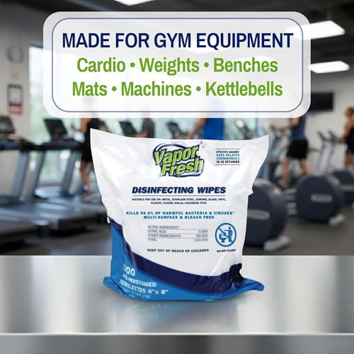 Vapor Fresh Disinfecting Wipes For Gym Equipment, 1200 Count, 4 Rolls | Gym wipes, Free of quats, Refill rolls, Kills germs, Fits all dispensers, For treadmills weights benches and more - size: 1200 Count (Pack of 4)