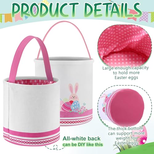 Honeydak 4 Pcs Easter Baskets for Kids Bunny Easter Egg Hunt Bags Canvas Tote Gift Bags Egg Buckets with Handles for Eggs Hunt, Toys, Candy, Gifts Party Favors(Bunny Eggs) - style: Bunny Eggs