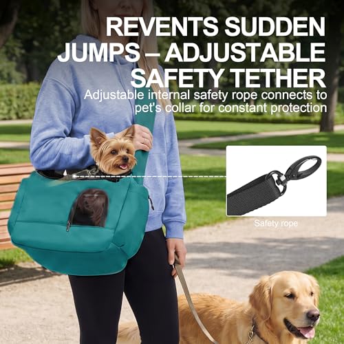 Dog Carrier Sling for Small Dogs & Cats Hand-Free Puppy Sling Purses with Storage Bag and Adjustable Shoulder Strap, Pet Sling Carrier Up to 8.8 Lbs (Blue) | Padded adjustable strap, safety tether, breathable mesh openings and two expandable pockets add c