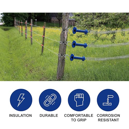 15 Pack Electric Fence Insulated Plastic gate Handle with Internal Spring and Double Ring end, Blue，for Electric Fence Gate Livestock Fence Agricultural Fencing and Pasture - style: PK15,Plastic Insulators,Blue