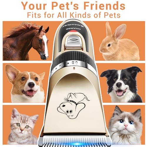 Sminiker Professional Rechargeable Cordless Dogs Cats Horse Grooming Clippers - Professional Pet Hair Clippers with Comb Guides for Dogs Cats Horses and Other House Animals Pet Grooming Kit