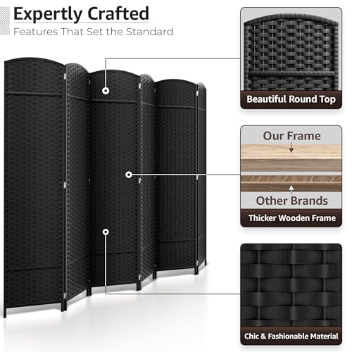 Sorbus Foldable Room Divider, Mesh Privacy Screen (6 Panel, Black) | Folding screens, dividers for rooms, double-hinged panels; freestanding partition for bedrooms, offices and shared areas - color: Black, size: 6 Panel