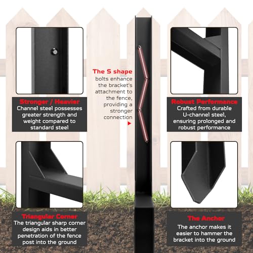 Heavy Duty Fence Post Repair Kit, Anchor Spike, Double-Leg, Set 1 | Heavy Duty Steel, Fence Post Anchor Ground Spike, For Repair Tilted, Broken Wood Fence Post - color: Set 1