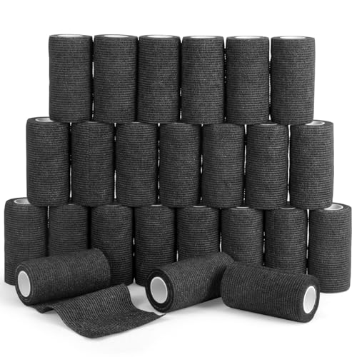 Elastic Self Adhesive Bandage Wrap 4 Inch, Breathable Non Woven Cohesive Bandage, Vet Wrap for Dogs, Ankle Sprains Swelling, Sports Athletic Tape (24 Count Black) - color: 4 Inch-24 Count Black