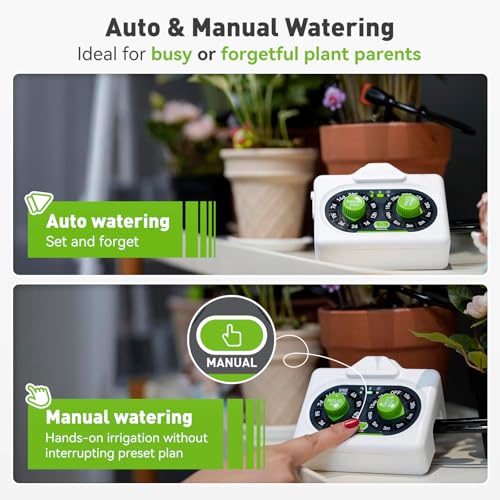 RAINPOINT Easy-Setup Automatic Plant Waterer Indoor for Pot Plant Adjustable Water Output,Battery Powered Outdoor IP54 Waterproof Drip Irrigation System Device Kit Beginner-Friendly Water 10-15 Plants - color: White, size: Knob Control