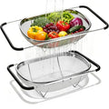 Palksky Over the Sink Colander, Stainless Steel Fine Mesh, 6 Quart 2 Pack | Expandable handles fit most sinks; fine mesh drains pasta, rice & produce - color: 6-Quart Over the Sink Colander 2 PCS