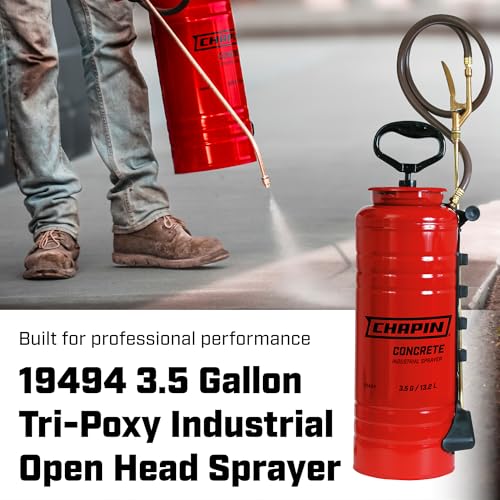 CHAPIN 3.5-Gallon Industrial Sprayer Built for Concrete & Construction Use | Tri-Poxy steel tank, chemical-resistant seals, high volume brass pump and componentry for professional applications