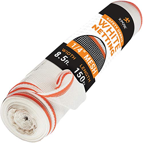 Xpose Safety Construction Safety Netting | 8.5' x 150', 1/4" Mesh Scaffold Safety Net, Temporary Material Roll, Visibility Fence, Heavy-Duty Fire Retardant, White - color: White, size: 8.5' X 150' – 1/4" Mesh
