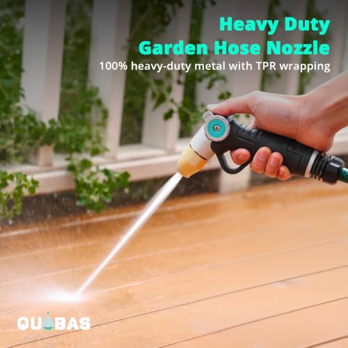 QUOBAS Garden Hose Nozzle Sprayer, Heavy Duty Metal Water Garden Nozzle | Brass Nozzle with Thumb Control, 3 Watering Patterns, Jet Hose Sprayer for Car Wash, Driveway, Patio Cleaning & Garden - size: 7” high pressure nozzle