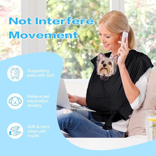 Dog Sling Carrier for Small Dogs, Front Handsfree Cat Sling Carrier Adjustable Size Anti-Anxiety Pet Sling, Breathable Mesh Cloth Reducing Back Pain Suitable for 0-15 Pound Puppies (Black)
