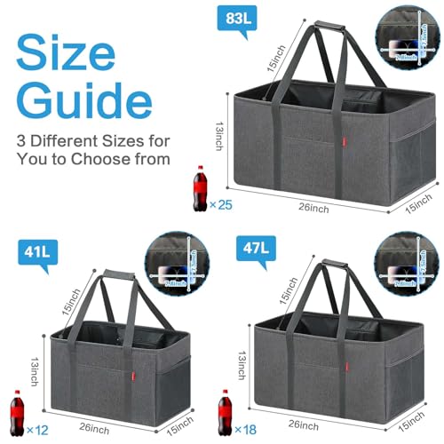 LHZK Standing Extra Large Utility Tote Bag with Metal Wire Frame and the Sides Rinforced, Extra Large Tote Bag with Handle, Reusable Grocery Bags Foldable, Beach Bag, Car Tote (Grey) | Metal Wire Frame - color: Dark Gray, size: 22.5''x10.5''x12''-1 Pack
