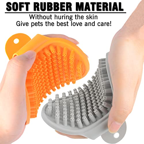 Dog Grooming Brush, Pet Shampoo Bath Brush Shedding Soothing Massage Rubber Comb with Adjustable Ring Handle for Long Short Haired Dogs and Cats 2pcs - color: Gray & Orange