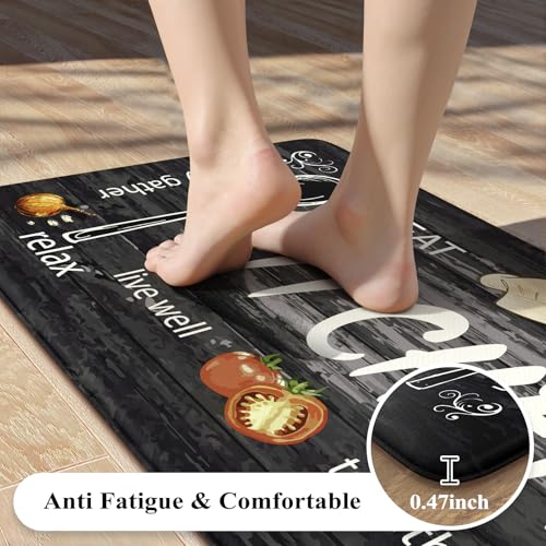 KIMODE Kitchen Mats,Grey Anti Fatigue Kitchen Rugs Sets of 2 Home RV Decor | Non Slip Waterproof Farmhouse Kitchen Floor Mats,Cushioned Comfort Standing Mat for Laundry,Sink,Desk,Bathroom - color: Kitchen/Grey, size: 17.3" x 47"+17.3" x 29"--0.47 inches
