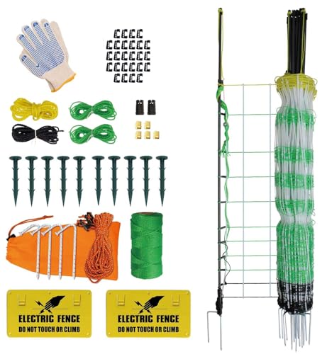 Premium Electric Semi-Rigid Fence Netting 35.4"H x 98.42'L, Pre-Assembled Posts Raised to 47.2"H, Can Add Additional Polywire to Ensure Safety for Backyards,Homesteads,Gardens,Farms,and Ranches,PK1 - size: Length 98.4 ft x 1