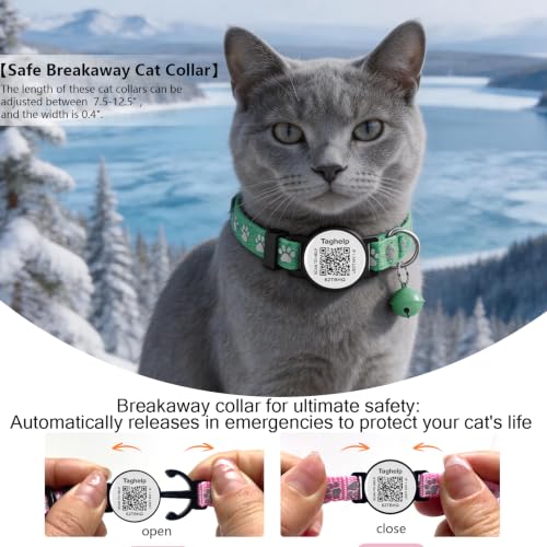 Smart QR Code Cat Collar 2-Pack - Digital Pet ID Tag with Breakaway Safety Design, Reflective Strips & Adjustable Fit for Lost Cat Recovery (Red & Green) - color: Paw pattern - Red & Green