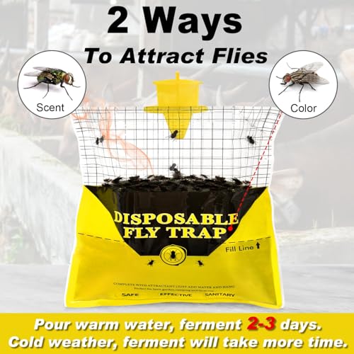 8 Pack Outdoor Fly Trap Bags Hanging - 8 * 30g Bait, Durable, Effective | Bug Hunter Catcher Killer Repellent for Stable Horse Barn & Farm | Disposable | Easy to use | Large Capacity - size: 8 pack