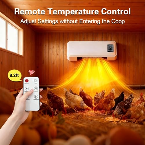 1500W Chicken Coop Heater for Winter, Wall-mounted poultry heater, 5S Fast Heating with Adjustable Temperature (77~99℉), Safe Warm Stove for Chickens, Ducks & Small Pets