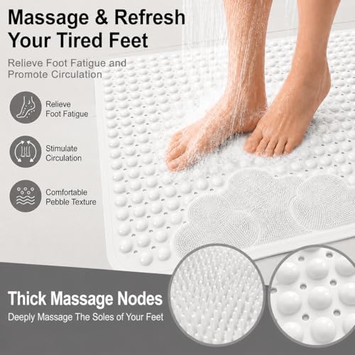 Extra Large Shower Foot Scrubber Mat, Yonala 47x33 Inch Non Slip Shower Mats for Elderly, Anti Slip Shower Mat with Suction Cups, Soft Trimmable TPE Shower Mat for Walk in Shower Stall, Heavy Mat - color: White