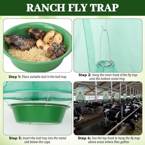 3 Pack Spotted Lanternfly Fly Traps Waterproof Ranch Fly Traps Bags Outdoor Hanging Reusable Flies Catcher with Bait Tray Effective Way to Catch Lantern Flies and Nymphs for Family Farm Garden Barn