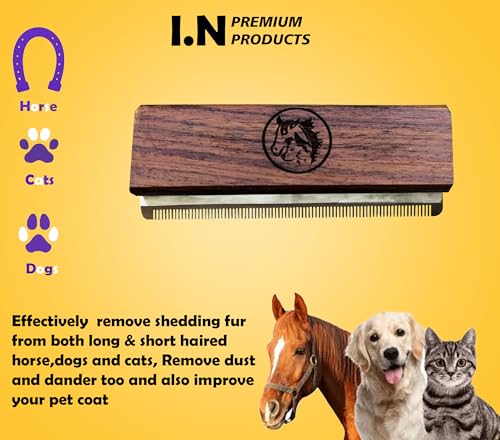 Deshedding Grooming Brush for Dogs Cats & Horse Easy Ergonomic Wood Groomer Brush Professional Brush Grooming Tool Supplies, Remove painlessly 95 Percent of Lose Hair Fur & Dirt (5 inch)