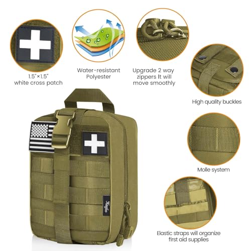 Medical Molle Pouch Tactical - 1000D Nylon First Aid Pouch, Big Capacity EMT Pouch Utility, Heavy Duty Military Grade Rip-Away Ifak Pouch for Home and Outdoor Activities（Bag Only - color: Coyote