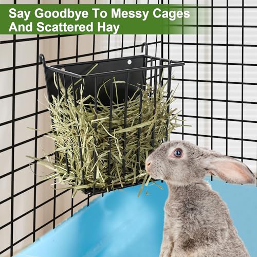 LUAVIARU Upgrades 2pcs Hay Feeder Rabbit - Guinea Pig - Metal Frame Hay Rack with Adjustable Hook - Less Wasted - for Guinea Pig, Bunny, Chinchilla Cage Accessories - Bunny Feeder - size: 2 Pack