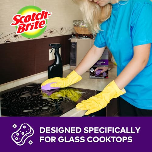 Scotch-Brite Glass Cooktop Pads, Scratch-Free & Non-Abrasive Scrubbers for Glass or Ceramic Stovetops, Cleans Burnt-On Messes with Just Water, Reusable Dishwasher-Safe Design (6 Pads) - size: 6 Pads