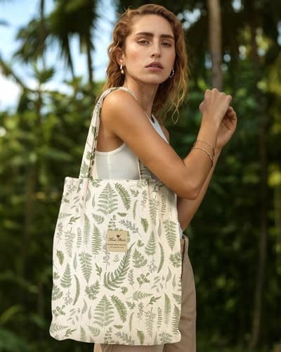 Miss Adola Corduroy Tote Bag for Women with Aesthetic Design | Magnetic Buckle & Pocket, Reusable, Soft, Roomy, Long Shoulder Handles, Double-sided Print, Casual Daily Work, Grocery Bags - color: Leaf Collection, size: Large