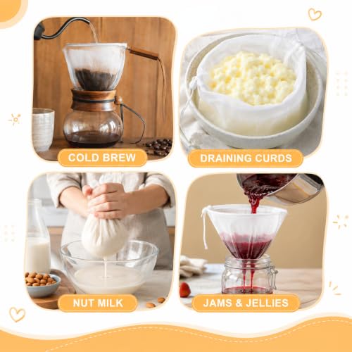 8Pcs 300 Mesh Strainer Bag, Nylon Fine Mesh Strainer Bags, Food Grade 2 Sizes (6 x 8 In & 8 x 12 In) for Straining Oat Almond Milk, Greek Yogurt, Juice, Cold Brew Coffee, Beer Tea, White