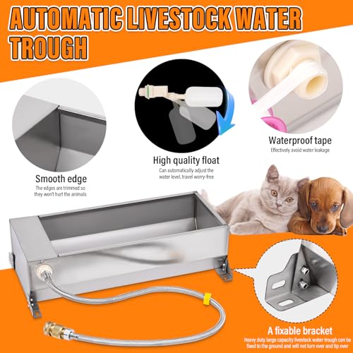 Automatic Livestock Water Trough Large Capacity, Self Filling Dog Waterer | Outdoor Animal Drinking Water Bowl Dispenser with Float Valve, Stainless Steel Water Trough for Horse,Goat,Pig,Dog,Sheep