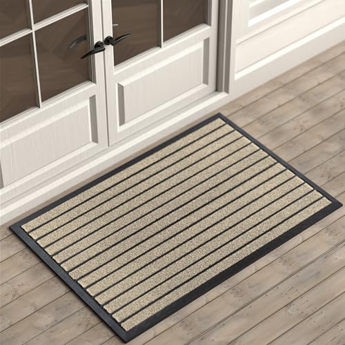 ubdyo Extra Durable Door Mat Outside Entrance (47" x 32", Bright Beige) | Dirt Trapping ,Non-Slip Backing, Indoor or Outdoor Use, Welcome Mat, Low Profile, Natural Rubber, Stain Fade Resistant - color: Bright Beige, size: 47" x 32" (Rectangular)