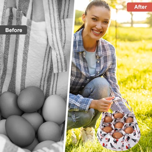 Egg Collecting Basket, Egg Basket for Gathering with 7 Pouches | Canvas Egg Basket for Chicken, Duck, Goose, Bird, Various Poultry Collection (Red-tailed) - style: Red-tailed chicken
