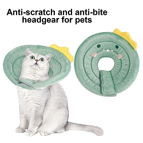 FRIUSATE Cat Cone Collar Soft Adjustable Cat Recovery Collar Stop Licking | Comfortable Breathable Lightweight Neck Cone for Cats Kittens Pet After Surgery - color: Green Dinosaur, size: S