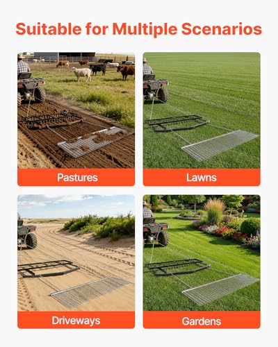 VEVOR Drag Harrow, 6 ft Tow-Behind Driveway Grader with Chain Harrow, Adjustable Width & 80lbs Load Capacity, Heavy Duty Lawn Leveling Rake, Fits ATVs UTVs Tractors, for Gravel Driveway Field - size: Set of (6x1.6ft + 6x1.5ft)