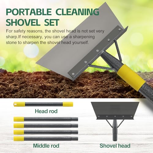 Garden Cleaning Shovel, 76" Adjustable Floor Scraper Long Handle Heavy Duty Tool, Multifunctional Flat Shovel Gardening Tools for Digging, Weeding,Scraping, Ice Remove...