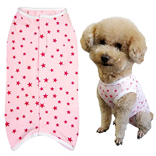 Dog’s Recovery Suit Post Surgery Shirt for Puppy, Wound Protective Clothes for Little Animals(Pink Stars-xs) - color: pink stars, size: X-Small