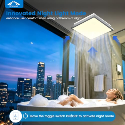Tech Drive Modern Nickel Bathroom Fan with Light, 80CFM,1.5Sone | 1000lm Dimmable 5CCT LED Light Selectable, Quiet Ventilation fan with night light,Energy Star Certified - size: 80CFM with 5CCT Light (Brushed Nickel)