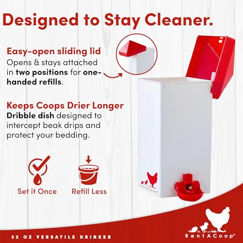 RentACoop 32oz Chicken Drinker with 2 Versatile Nipples