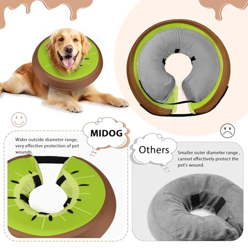 MIDOG Inflatable Dog Cone, Donut Recovery Collar After Surgery, Large+ | Soft inflatable donut e-collar; stops licking after surgery; pet eats & sees normally; neck 11-14 in (L+); not for chewers - color: Kiwifruit, size: Large+ (Neck:11"-14")