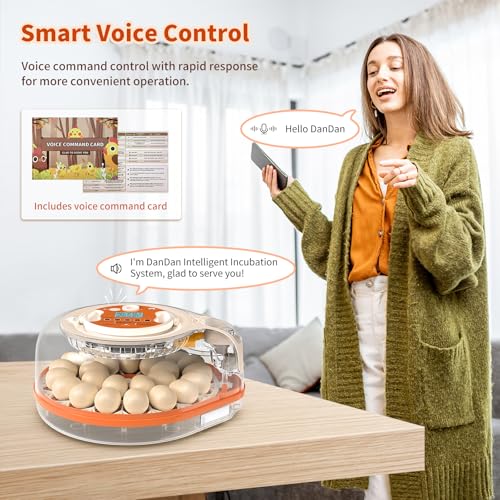Incubators for Hatching Eggs, FAMEWARE 26 Egg Incubator with Voice Control, Auto Turning, Auto Humidity, °F/°C Switch & Egg Candler, Fits Chicken Bird Eggs - Orange - color: Orange