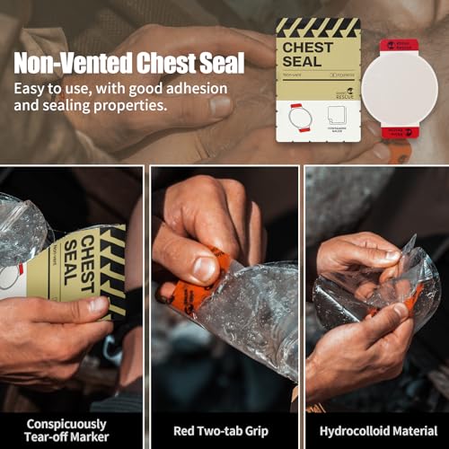 RHINO RESCUE Non-Vented Chest Seal, IFAK First Aid Supplies (2 Count) | Sterile Emergency Trauma Dressing, Occlusive Adhesive Pad Medical for Wound Care, Gunshot, Sucking Chest, HSA/FSA Approved - size: No-Vent