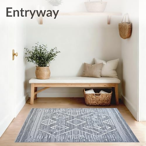 Flatwoven High Traffic Area Rug 4x6, Sanitizing Mat for Shoes Indoor Entryway Disinfecting Floor Rug, Non Slip, Stain Resistant, Washable Area Rugs for Living Room, Bedroom (Gray, 4x6) - color: Gray/Pattern 2, size: 4' x 6' (Rectangular)